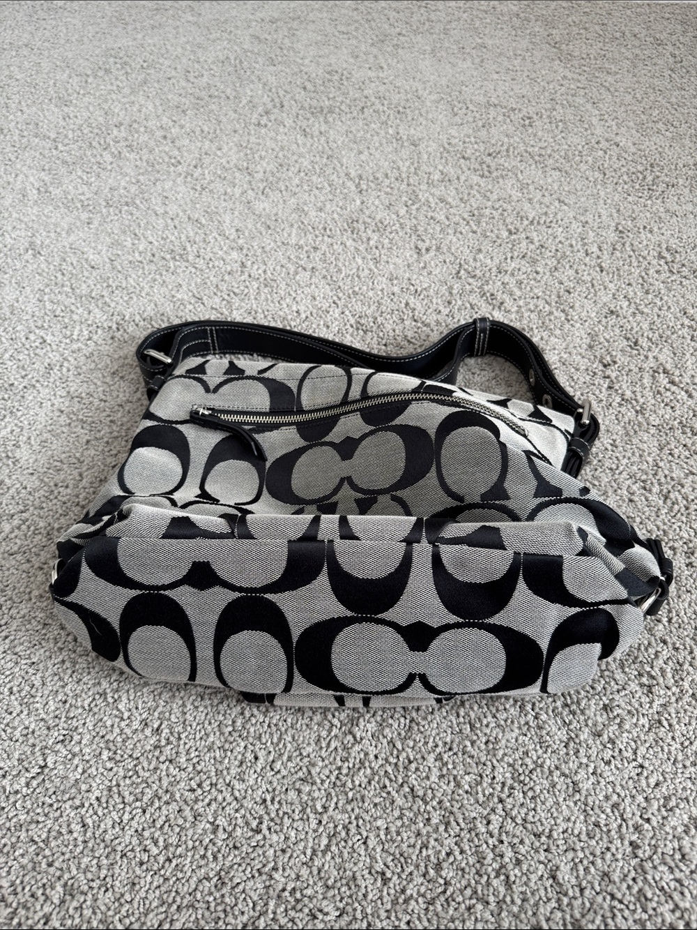 Coach Black and Gray Signature Hobo Shoulder Bag - Picture 7 of 7